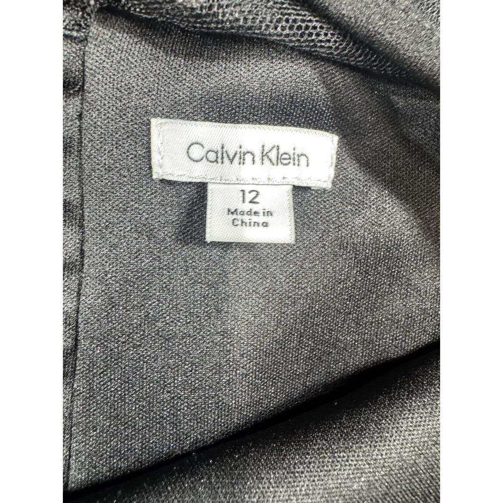 Calvin Klein Girls Sz 12 Black Illusion Mesh Bow Front Dress w/Zip & Button - Picture 6 of 9